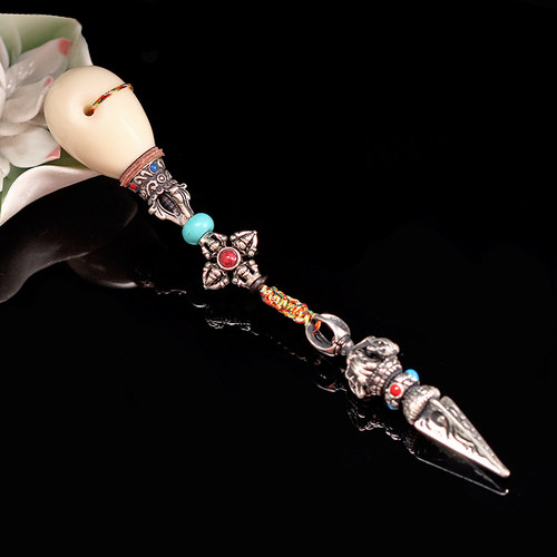 极速diay藏式水滴形象牙果三通佛头藏银配件金刚杵挂件108佛珠配