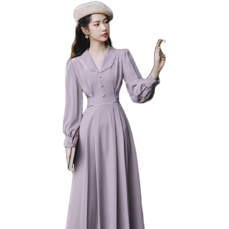 极速弟弟结婚姐姐穿的衣服民国z风女装夏季复古紫色连衣裙子礼服