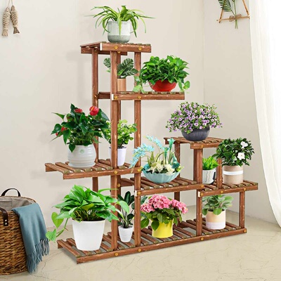 新品5 Tiers Wooden Flower Rack 97x25x98cm PlaPnt Stand Bonsa