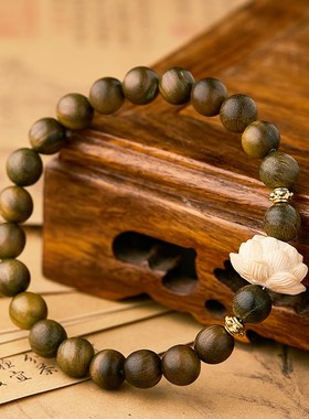 极速新品推荐绿檀莲花手r串男女款念珠盘玩檀木手串沉香文玩静心