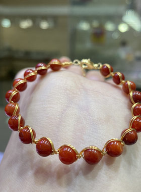 极速优化南红玛i瑙14K包金手工编织手镯 手链 带延长链 K211