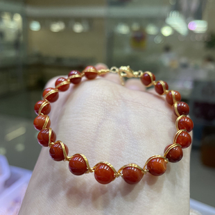 K211 带延长链 极速优化南红玛i瑙14K包金手工编织手镯 手链