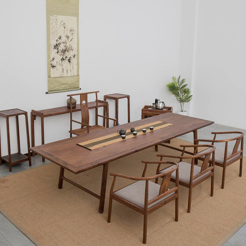 新品新中式北美黑胡桃木实木茶A桌椅组合茶室茶台椅白蜡木办公家