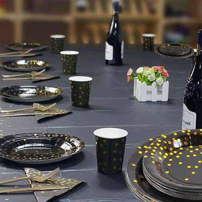 极速Black Gold Dot Tablecloth Tableware set ParRty Plates Cu