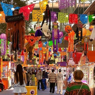 极速酒吧商场步行街万圣节氛围道具挂件纸灯笼骷髅南瓜Y灯笼发亮