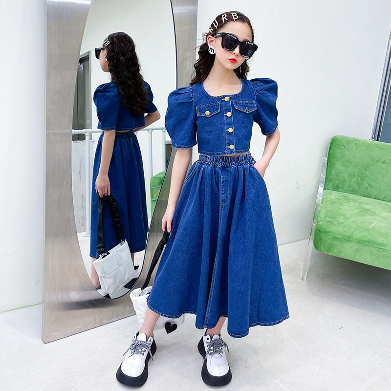 极速女童网红夏装炸街洋装套装新款女大童K裙子春秋洋派时髦牛仔