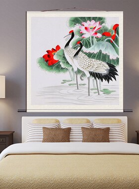 极速芙蓉荷花图花鸟画电表箱装饰画客厅玄关N画康熙福松鹤延年孝