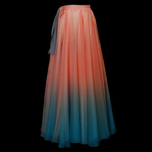 极速现代古典舞蹈服女720度y双层大摆裙飘逸渐变色半身长裙练功纱