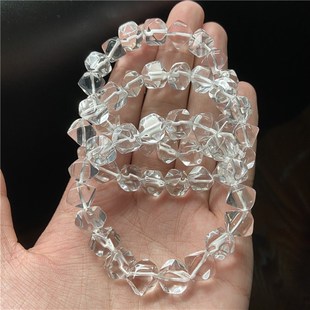 极速天然东海白水晶菱q形切角单圈手链 礼物 水晶手串情侣男女款