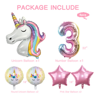 新品6pcs Rainbow Unnicorn Balloon 32 inch Number Foil Balloo