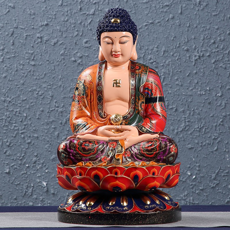 极速台湾彩绘释迦牟尼佛像木雕阿弥E陀佛像三宝佛药师佛像如来佛