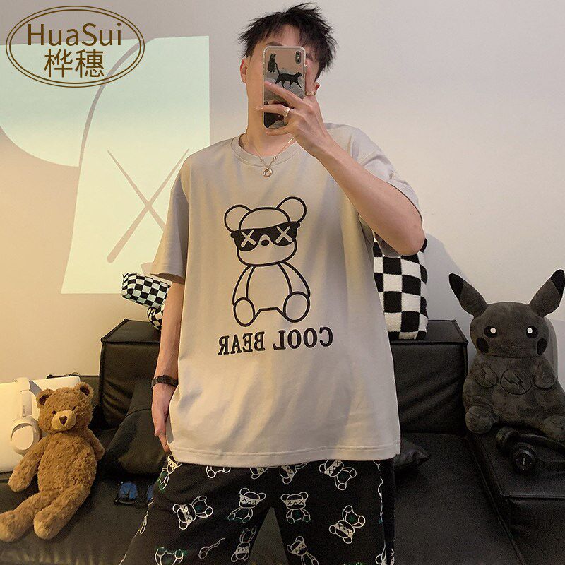 新品睡衣男士夏季短袖纯棉青少年卡通男生大M码潮家居服套装时尚