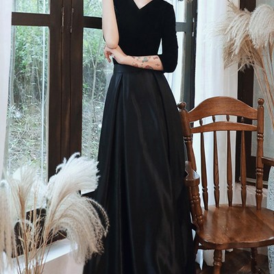 极速端面晚礼服高端宴会2025款黑色大合唱指挥Q团演出服气质小众