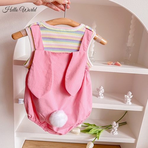 极速。夏日婴儿多巴胺穿搭一x整套宝宝无袖连身粉色包屁衣套装可