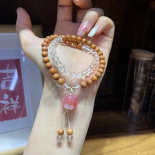 极速檀香多圈配白水晶手链搭配盐源玛瑙九尾吊坠 ZCF205