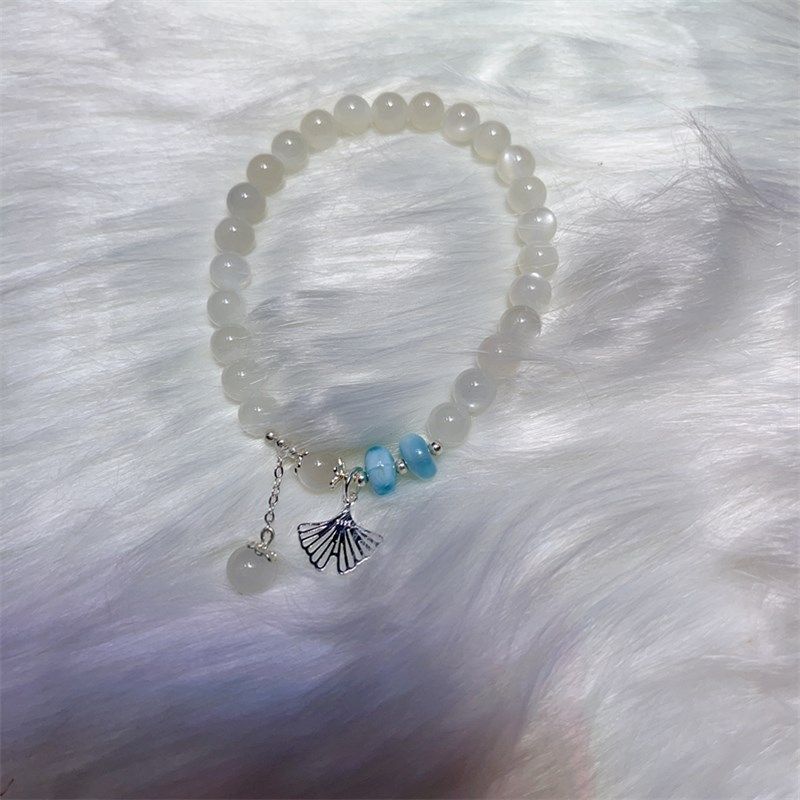 极速6mm天然白月光纯银树叶海G纹石隔片手链 LH160