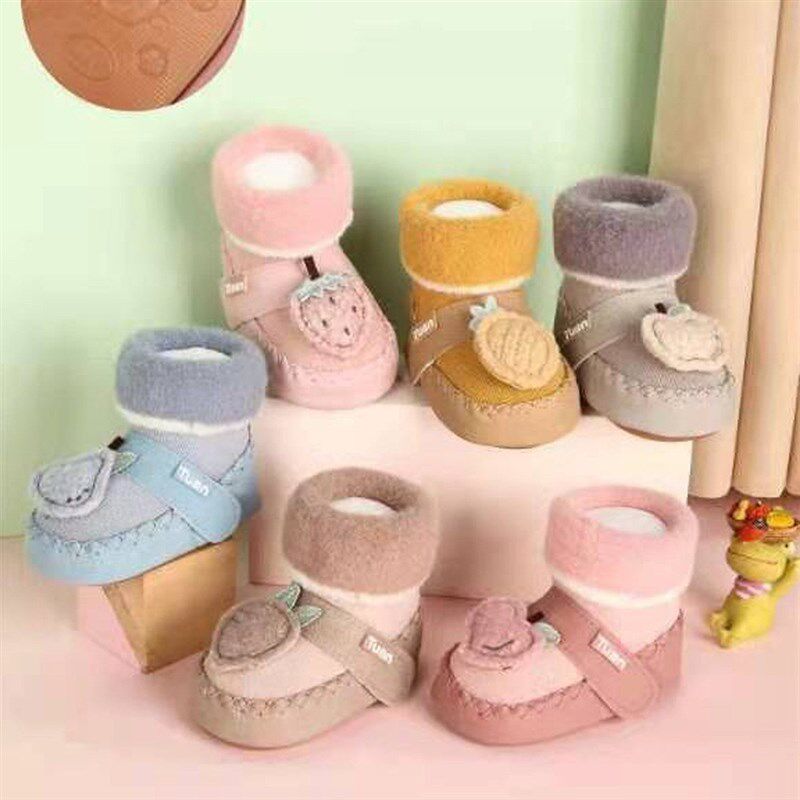 极速202c2年春款ANX地板袜盒装胶底立体卡通步前袜可翻边0-12个月