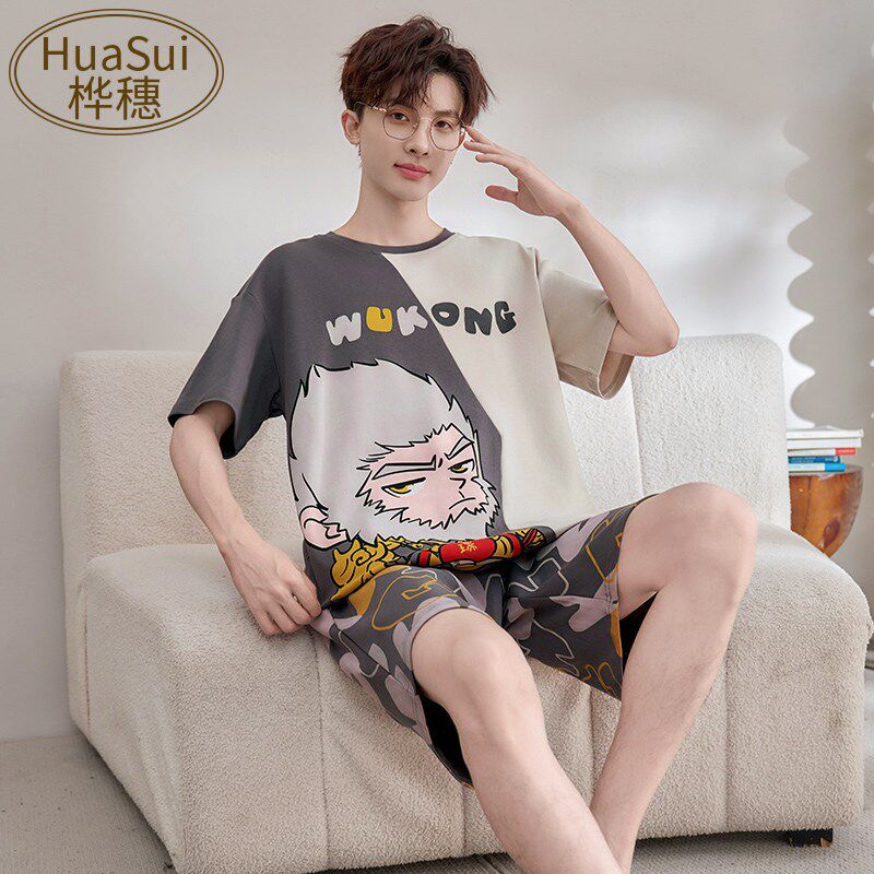 新品睡衣男款夏季纯棉短袖青年美猴E王卡通套装夏天男士圆领大码