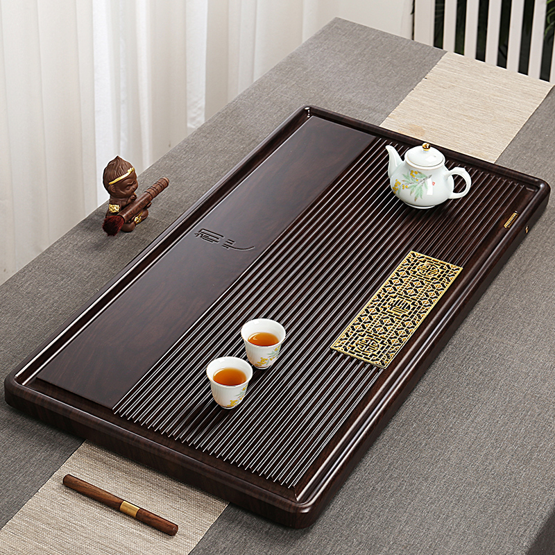 极速整块黑檀木茶盘实木原木竹z木精致家用平板浮雕排水式大号功