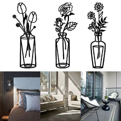 新品Home Decor Gift Sculputures Indoor Metal Flower Vase Bla