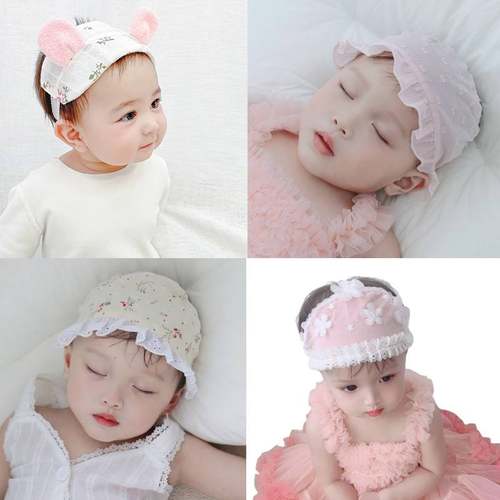 极速新生婴儿发带护囟门帽女w宝宝可爱超萌护脑门头饰公主胎帽0一