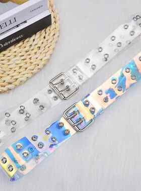 极速2021 Two Row PVC Clear Belt For Women Fashion PWin Buckl