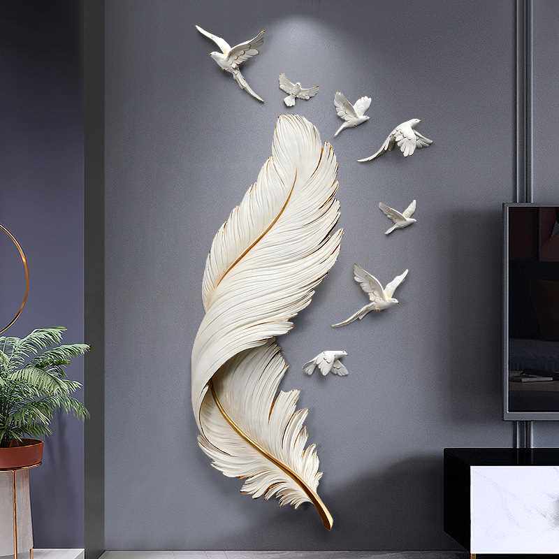 新品Norcdic Luxury FRP Feather Wall Hanging Birds Home