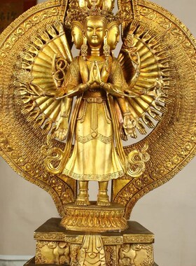 极速彩铜大号千手观音菩萨寺庙定制纯铜I观音佛堂客厅观世音菩萨