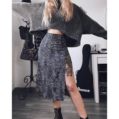 极速Sexy Leopard Print Stummer Skirt Women Split High Waist