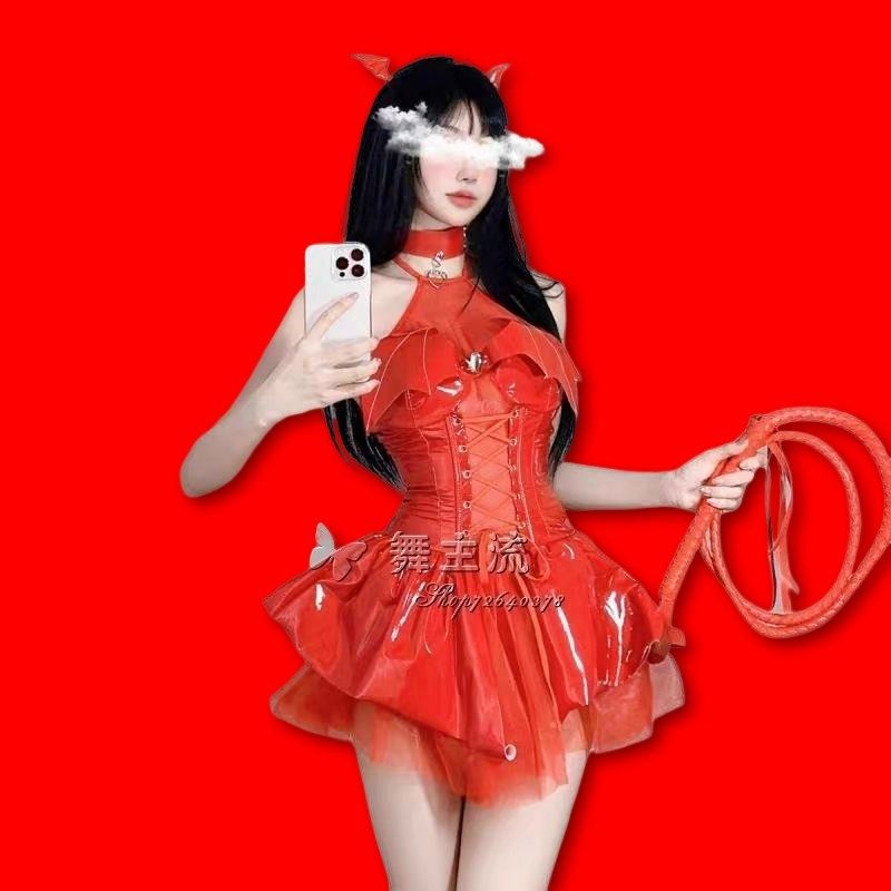 极速新款酒吧ds演出服女gogo服装Ddj领舞队性感派对红色蝙蝠绑带