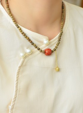 极速天然绿檀5毫米锁骨p链搭配红色大漆老型珠 满满珍珠螺佃 TY10