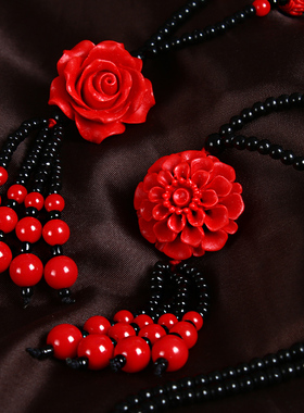 极速朱砂红色漆雕毛衣链时尚百y搭吊坠配饰长款流苏衣服装饰品韩