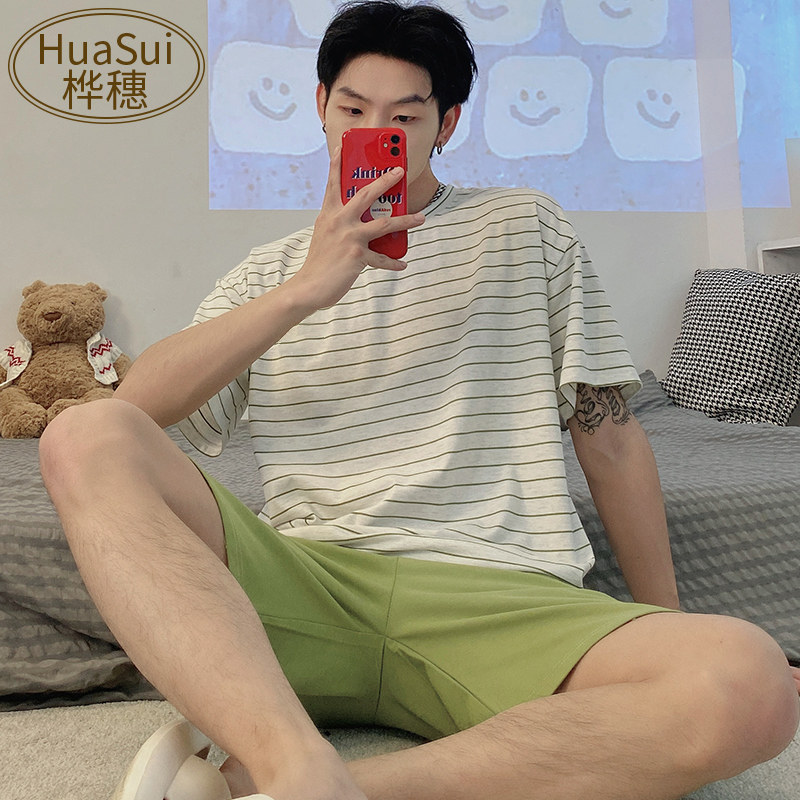 新品睡衣男夏季纯k棉短袖2025年新款休闲条纹套装夏天薄款男士大
