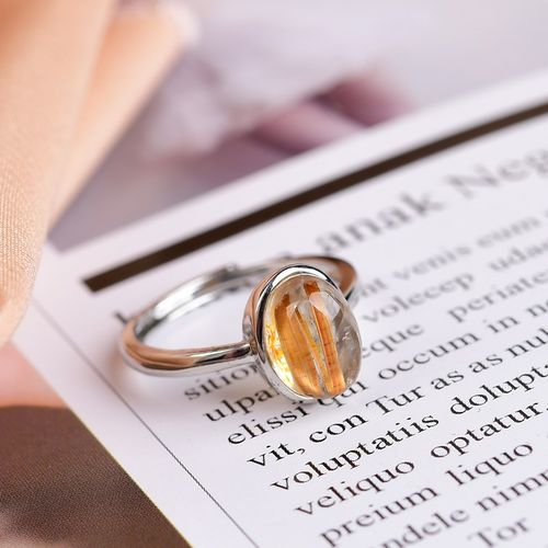 极速天然钛晶蛋面戒指 q发晶 天然材质每个不同 随机发 白铜镀银