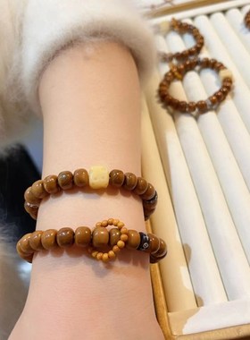 极速天然库克菩提老l型珠单圈手串搭配橄榄核跑环 菩提奶酪 TY455