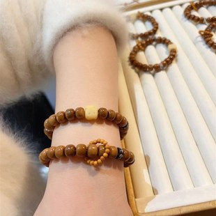 极速天然库克菩提老l型珠单圈手串搭配橄榄核跑环 TY455 菩提奶酪