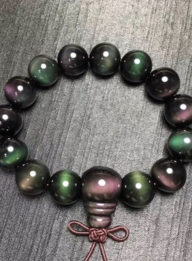 极速天然墨西哥双彩眼黑曜s石手链 黑曜石单圈手串男女款念珠 LM