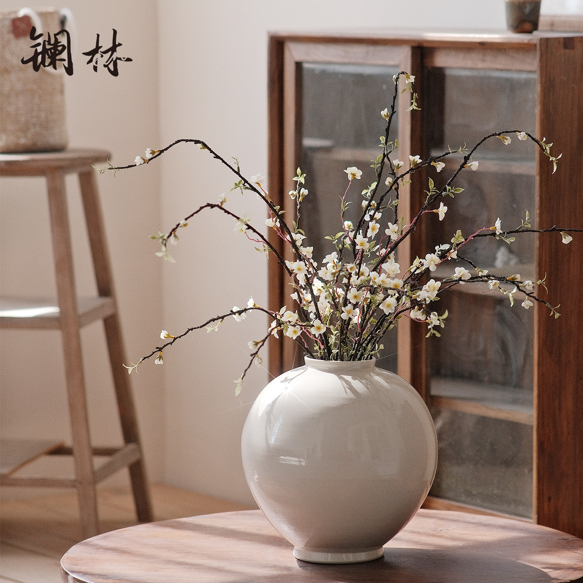 极速新中式白色陶瓷m大肚花瓶复古陶罐摆件干花民宿装饰禅意插花