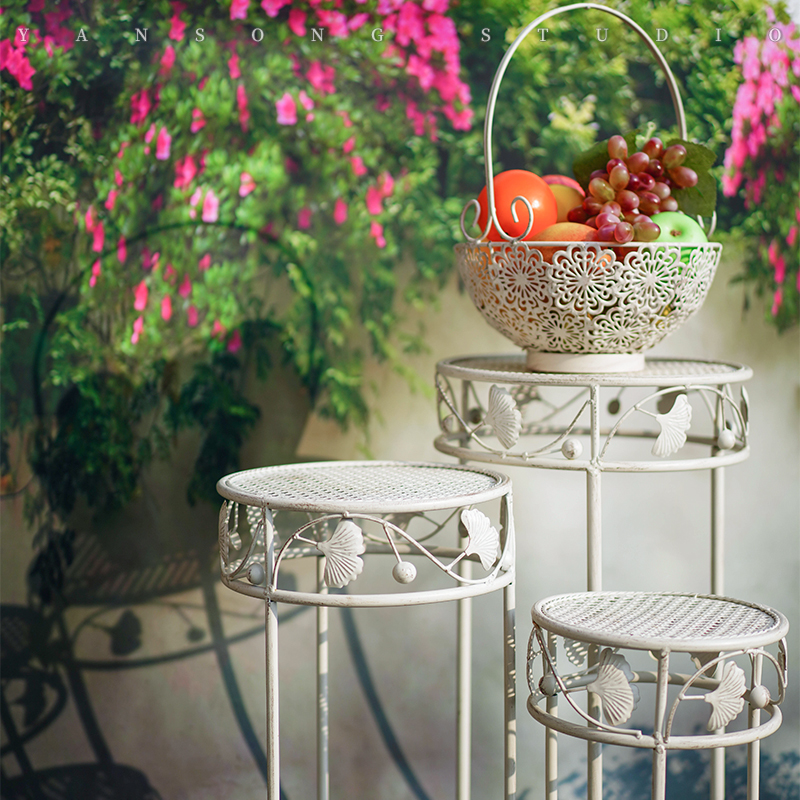 极速花园庭院镂空铁艺复古做旧银杏E叶花架凳抬高置物架落地花盆