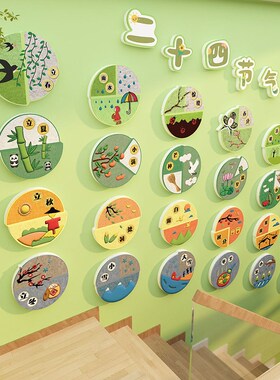 新品24二十四j节气装饰画幼儿园墙面环创主题半成品材料楼梯走廊