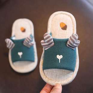 极速儿童拖鞋女j童亚麻春秋四季家用室内防滑男童宝宝小孩棉布凉