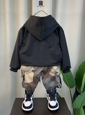新品男童卫衣套i装2023新款洋派宝宝春秋装潮牌衣服儿童酷帅迷彩
