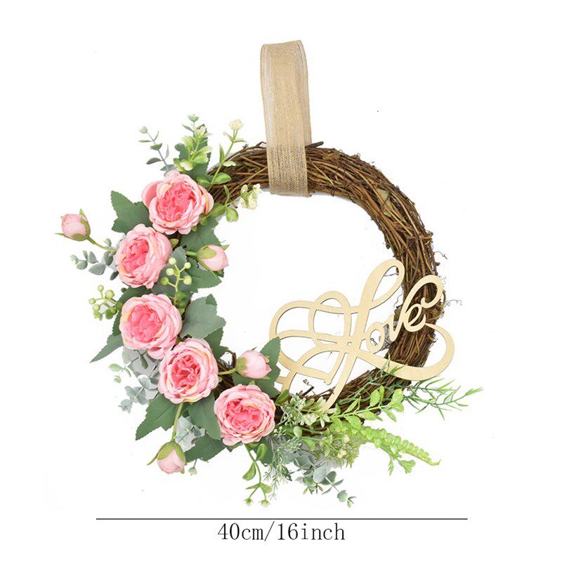新品Artifeicial Peony Wreath Mothers Day Wreath for Front D