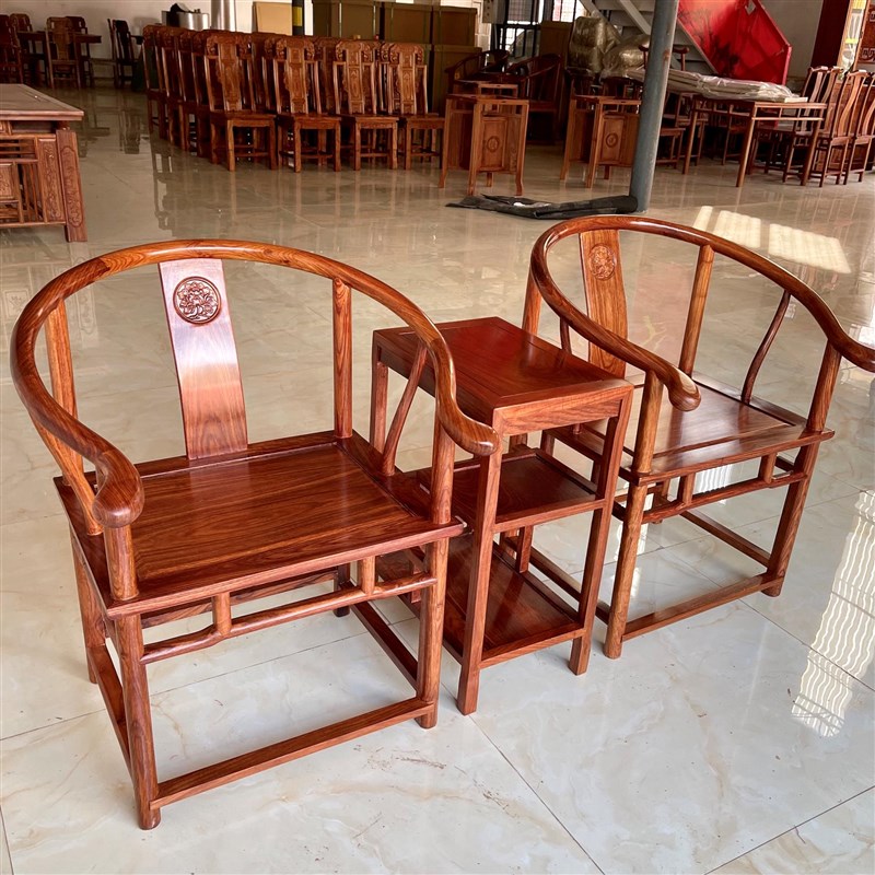 极速红木花梨木家俱圈椅中式刺蝟紫檀H太师椅仿古三件套官帽茶椅