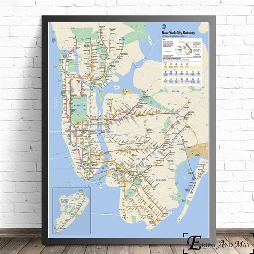 新品New Yofrk London Subway Map Vintage Wall Art Canvas Pain