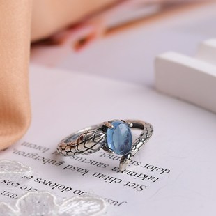 极速天然海蓝宝纯银蛇戒F指 Y2038 开口