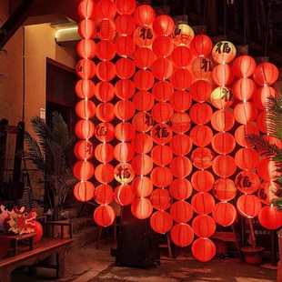 极速元旦新年古风客栈布置红色纸灯笼装饰道具喜迎新X春氛围背景