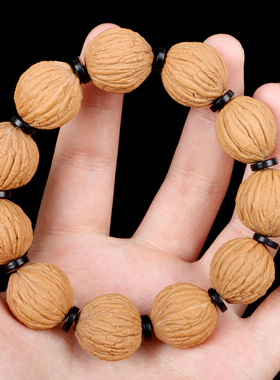 极速文玩核桃手串老树金丝猴头核桃红皮小核O桃手串手持古玩把玩