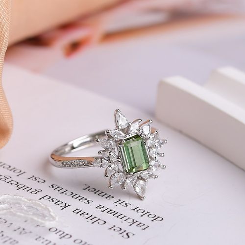 极速天然绿碧玺方形纯银戒指 活口可调 ZY2020