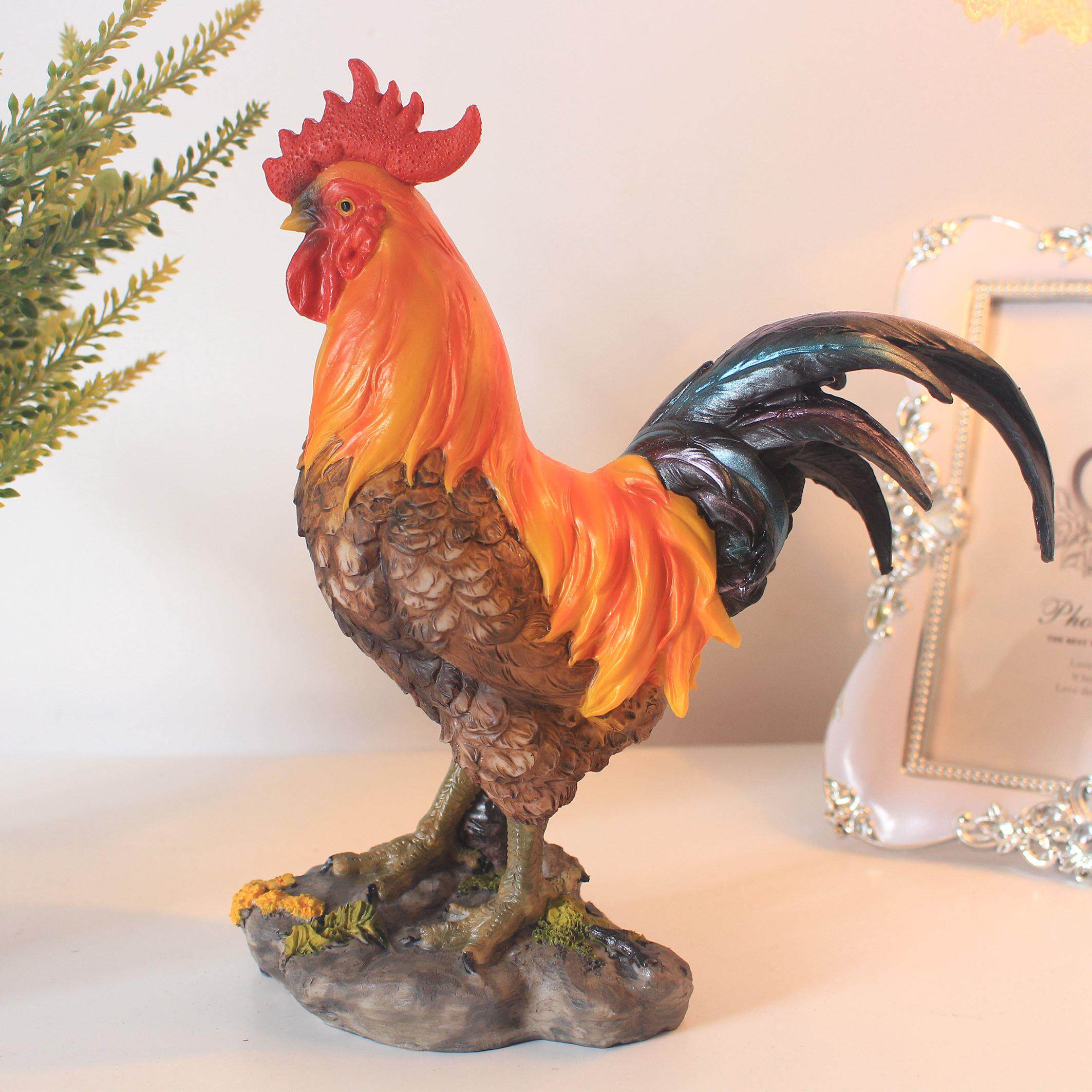 创意仿真大公鸡摆件招财风水生肖动物雕塑树脂家居庭院装饰工艺品